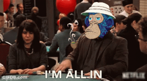 A Man With A Monkey On His Head Says I 'M All In While Playing Poker GIF