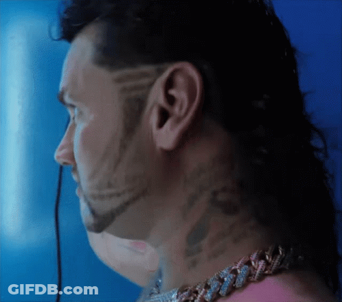 A Man With A Mullet And A Beard Has A Chain Around His Neck GIF