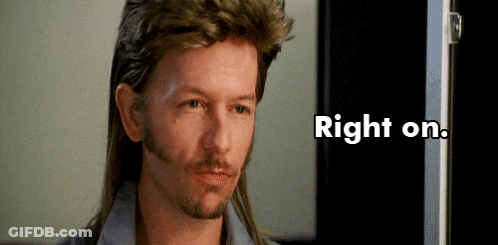 A Man With A Mullet And A Beard Is Standing In Front Of A Sign That Says Right On GIF