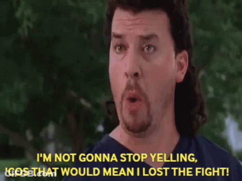 A Man With A Mullet And A Beard Says I 'M Not Gonna Stop Yelling GIF
