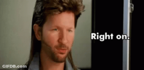 A Man With A Mullet And A Beard Says Right On GIF