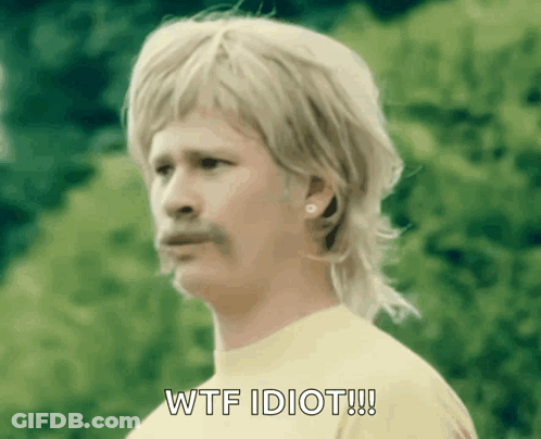 A Man With A Mullet And Mustache Is Saying WTF Idiot !!! GIF