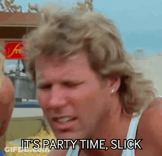 A Man With A Mullet Says `` It 'S Party Time Slick '' . GIF