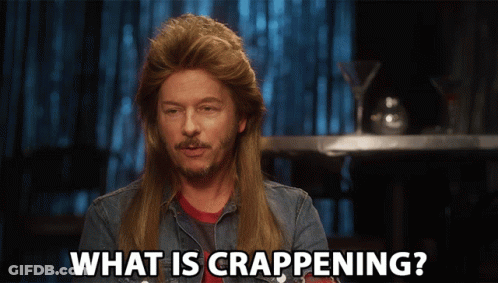 A Man With A Mullet Says What Is Crapping GIF