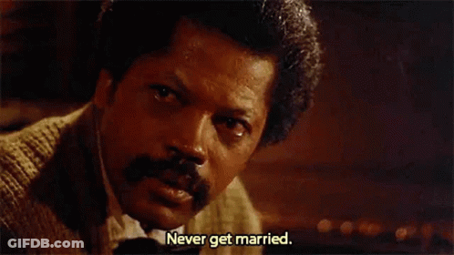 A Man With A Mustache And A Crying Eye Is Saying `` Never Get Married '' . GIF