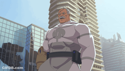 A Man With A Mustache And A Dollar Sign On His Chest GIF