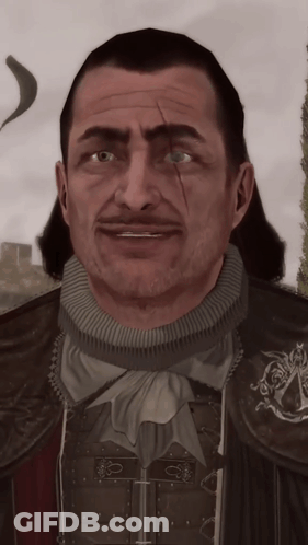 A Man With A Mustache And A Scarf Around His Neck Is Wearing A Leather Vest GIF