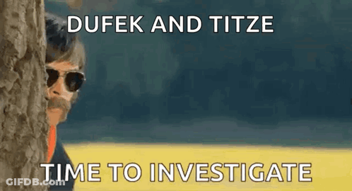 A Man With A Mustache And Sunglasses Is Peeking Out From Behind A Tree With The Words Dufek And Titze Time To Investigat GIF