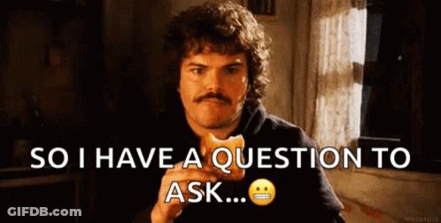 A Man With A Mustache Is Eating A Sandwich And Saying So I Have A Question To Ask ... GIF