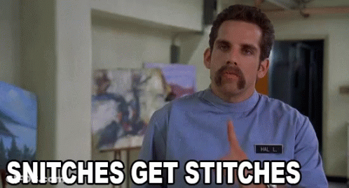 A Man With A Mustache Is Giving A Thumbs Up And Says Snitches Get Stitches GIF