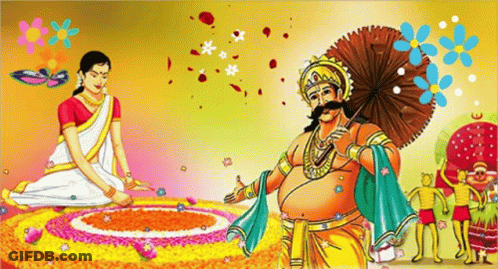A Man With A Mustache Is Holding An Umbrella While A Woman Sits On A Flower Arrangement GIF