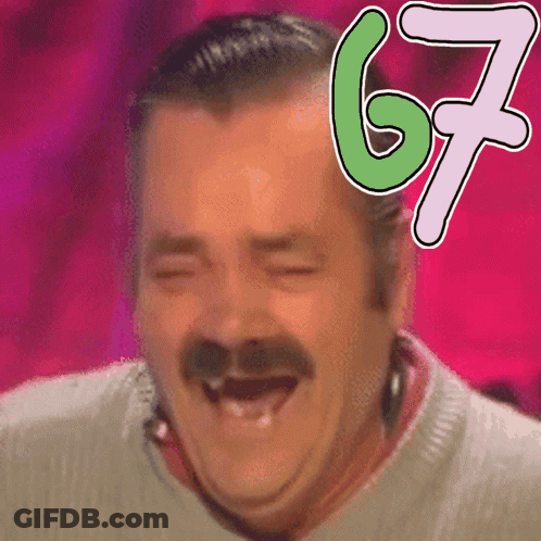 Laughing Man With Mustache And Number 67 GIF