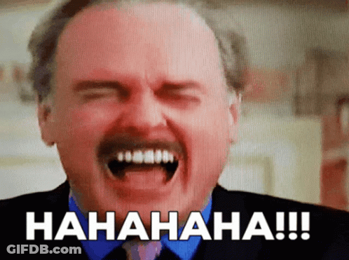 A Man With A Mustache Is Laughing With The Words  Hahaha !!! Written Below Him GIF