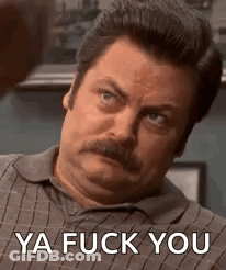 A Man With A Mustache Is Making A Face And Says `` Ya Fuck You '' . GIF