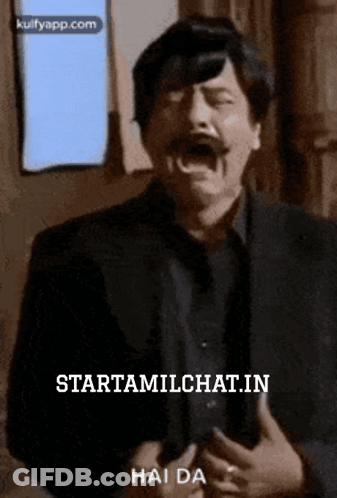 A Man With A Mustache Is Making A Funny Face With The Words Hai Da On The Bottom GIF