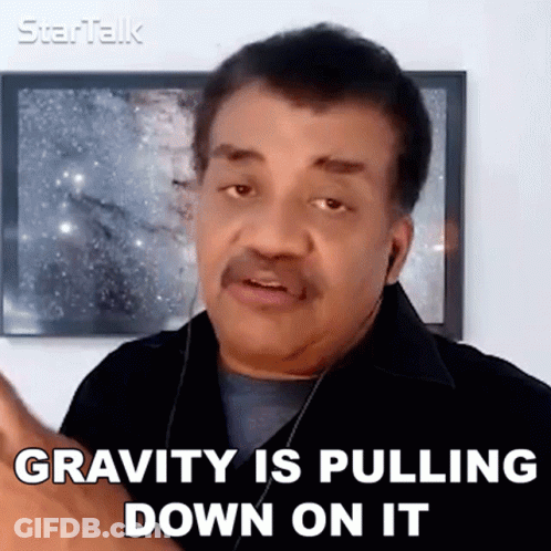 A Man With A Mustache Is Saying Gravity Is Pulling Down On It . GIF
