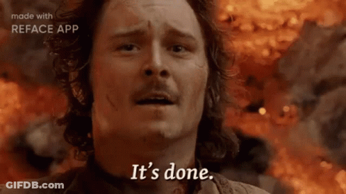 A Man With A Mustache Is Saying `` It 'S Done '' In Front Of A Fire . GIF
