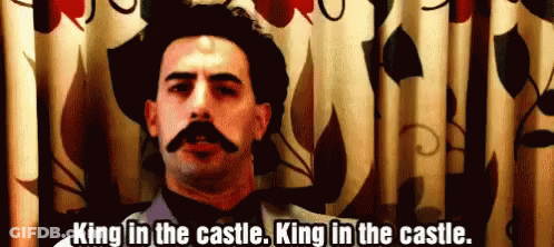 A Man With A Mustache Is Saying King In The Castle GIF