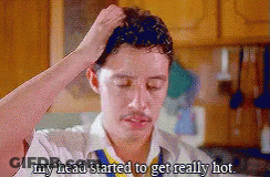 A Man With A Mustache Is Scratching His Head And Says " My Head Started To Get Really Hot " . GIF