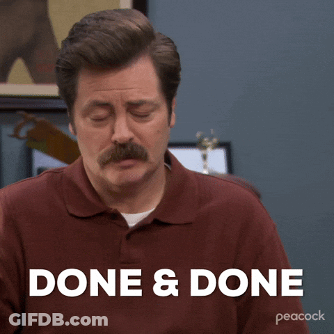 A Man With A Mustache Is Shown With The Words Done & Done Behind Him GIF