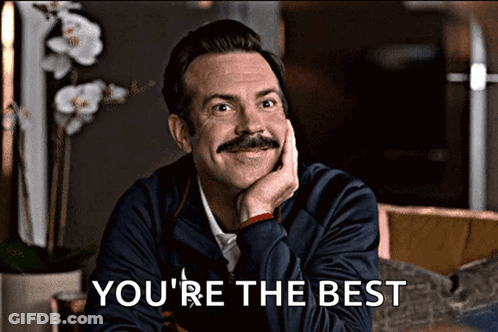 A Man With A Mustache Is Smiling With The Words " You 'Re The Best " Below Him GIF