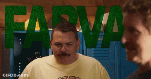 A Man With A Mustache Is Standing In Front Of A Green Sign That Says Farba GIF