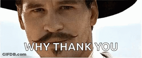 A Man With A Mustache Is Wearing A Cowboy Hat And Says Why Thank You . GIF