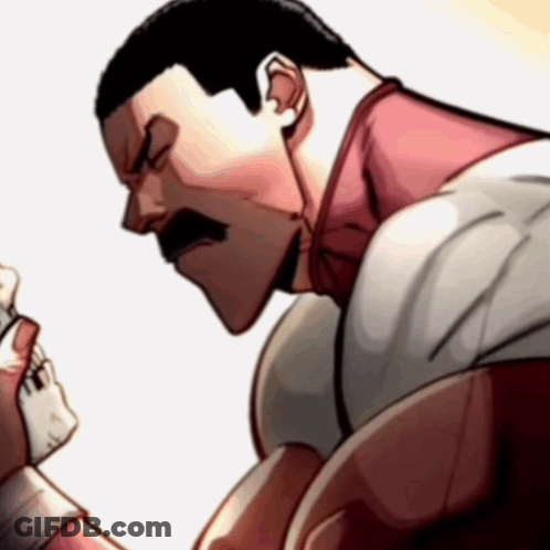 A Man With A Mustache Is Wearing Boxing Gloves And A Red Shirt GIF