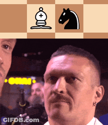A Man With A Mustache Looks At A Chess Board With A Pawn And A Horse On It GIF