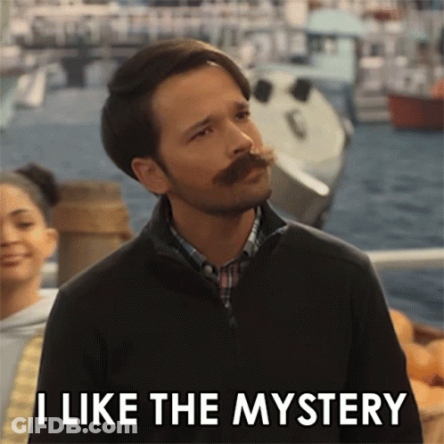 A Man With A Mustache Says " I Like The Mystery " In Front Of A Boat GIF