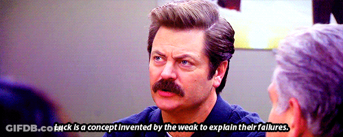 A Man With A Mustache Says Luck Is A Concept Invented By The Weak To Explain Their Failures .. GIF