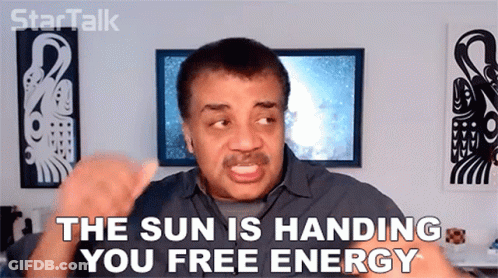A Man With A Mustache Says " The Sun Is Handing You Free Energy " GIF