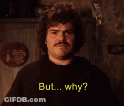 A Man With A Mustache Wearing A Black Shirt Says But Why GIF