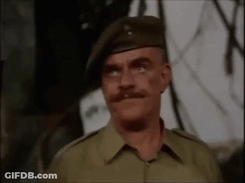 A Man With A Mustache Wearing A Green Beret And A Green Shirt . GIF