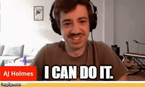 A Man With A Mustache Wearing Headphones And A Shirt That Says I Can Do It GIF
