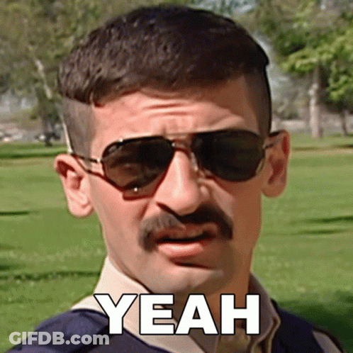 A Man With A Mustache Wearing Sunglasses And The Word Yeah On His Face GIF