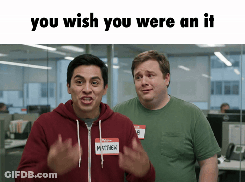 A Man With A Name Tag That Says Matthew Is Standing Next To Another Man GIF