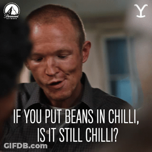 A Man With A Paramount Network Logo Behind Him Says If You Put Beans In Chili Is It Still Chilli GIF