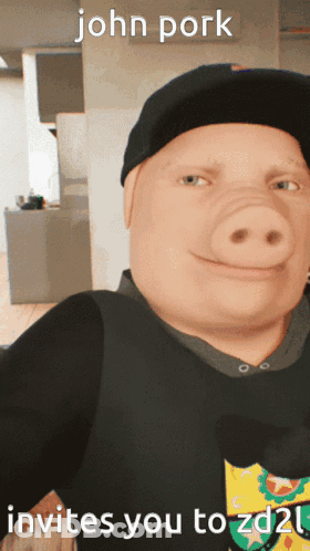 A Man With A Pig Face And The Words John Pork Invites You To Zd2u GIF