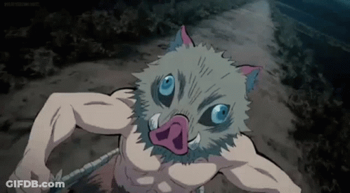 A Man With A Pig Mask On His Face Is Holding A Sword . GIF