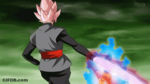 A Man With A Pink Hair And A Black Shirt Is Holding A Purple Sword GIF