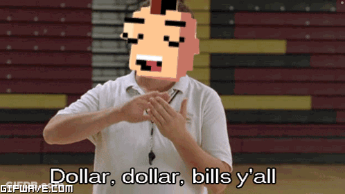 A Man With A Pixelated Face On His Head Says Dollar Dollar Bills Y'all GIF