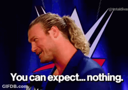 A Man With A Ponytail Is Standing In Front Of A W Logo And Says You Can Expect Nothing . GIF
