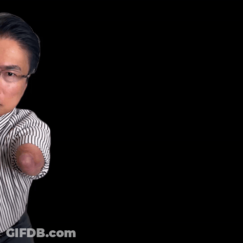 A Man With A Prosthetic Arm Is Pointing At The Camera With The Words I 'M Watching You Above Him GIF