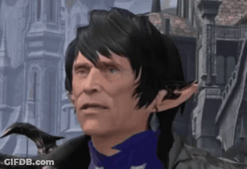 A Man With A Purple Scarf Around His Neck Is Standing In Front Of A Castle GIF