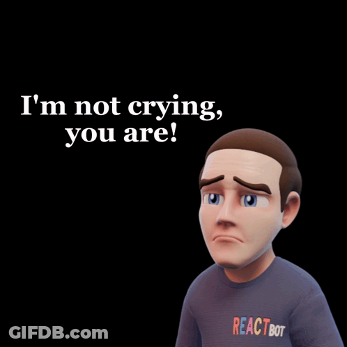 A Man With A Reactbot Shirt On Is Crying GIF