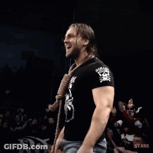 A Man With A Rope Around His Neck Has The Word Starr On The Bottom Right GIF