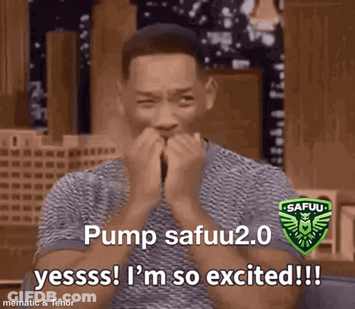 A Man With A Safuu Logo On His Shirt Is Excited GIF