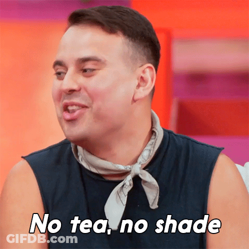 A Man With A Scarf Around His Neck Is Saying No Tea No Shade GIF