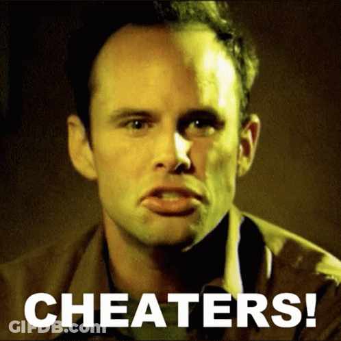 A Man With A Serious Look On His Face And The Words Cheaters Written Below Him GIF